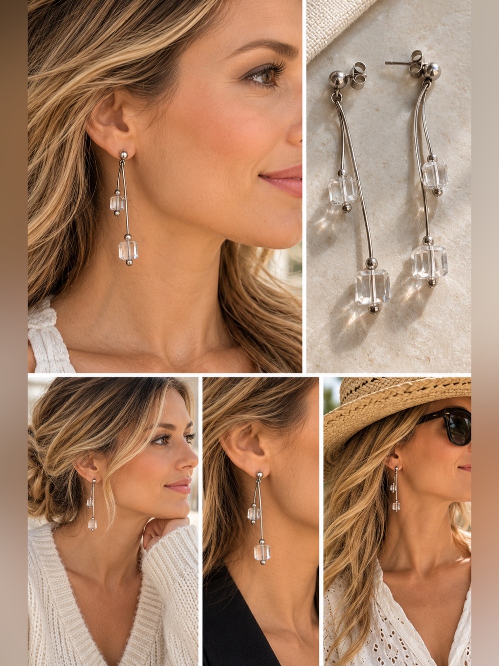 Bundle of Two sets of Elegant 925 Silver Dangle Earrings.